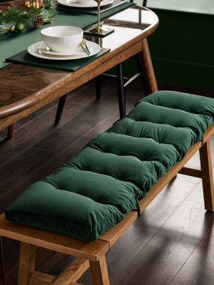 Olive Green Velvet Bench Cushion with Tie Fastening Dining Table Seating Pad
