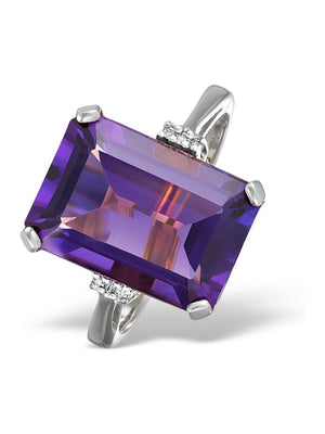 The Diamond Store 9K White Gold Amethyst Diamond Ring