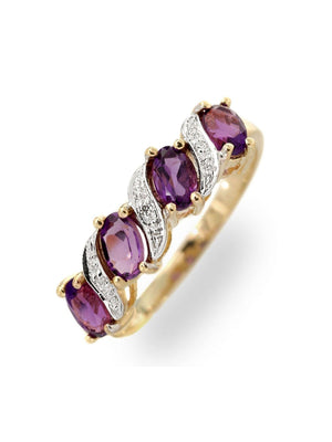 The Diamond Store 9K Gold Amethyst Diamond Ring with Gemstones