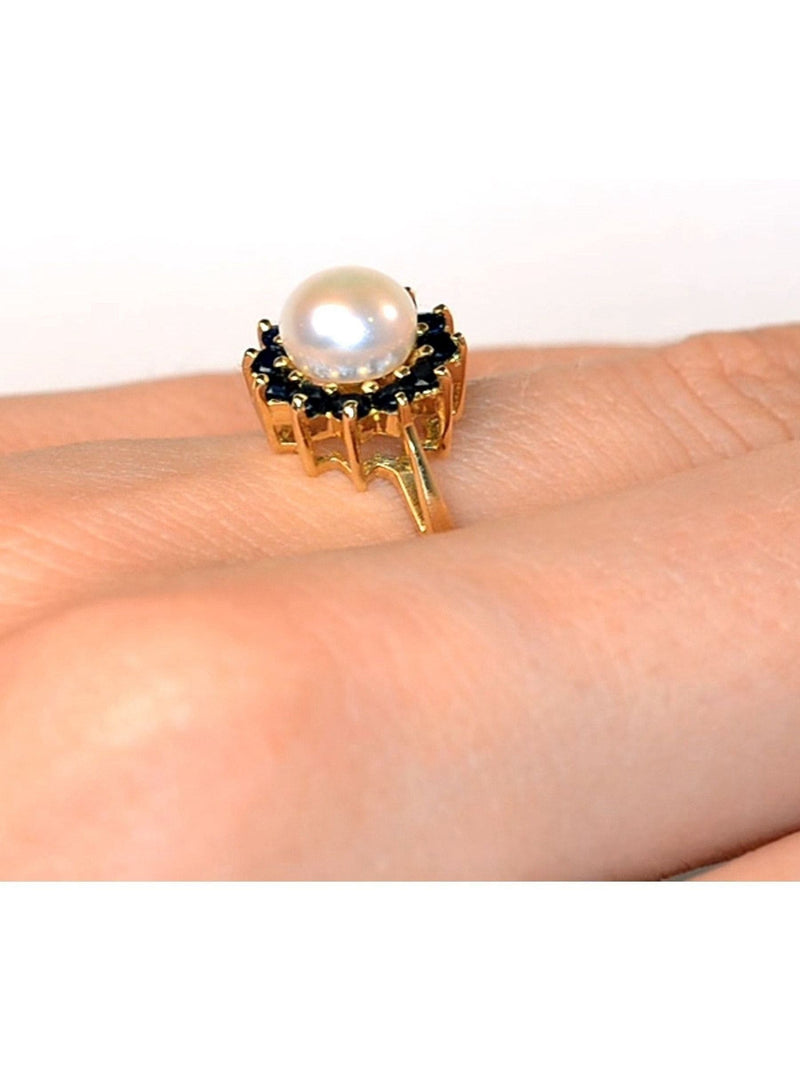 Diamond Store gold pearl sapphire ring (British brand)