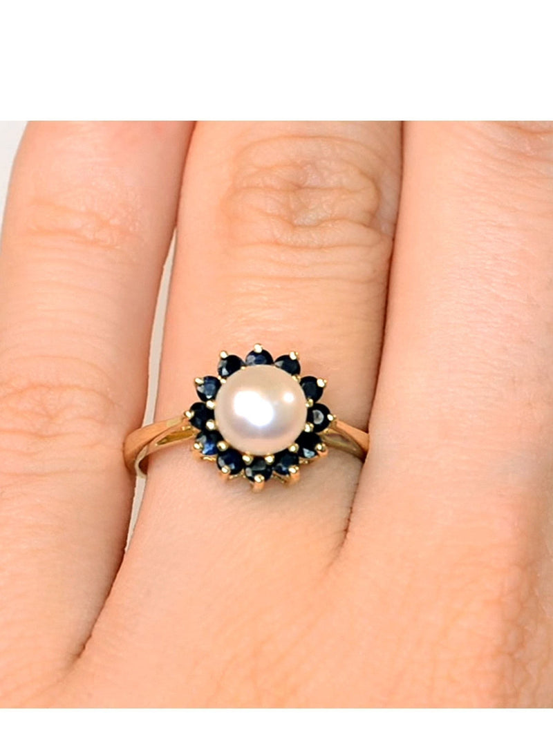 Diamond Store gold pearl sapphire ring (British brand)