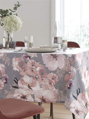 Catherine Lansfield Grey Dramatic Floral Print Cotton Table Cloth