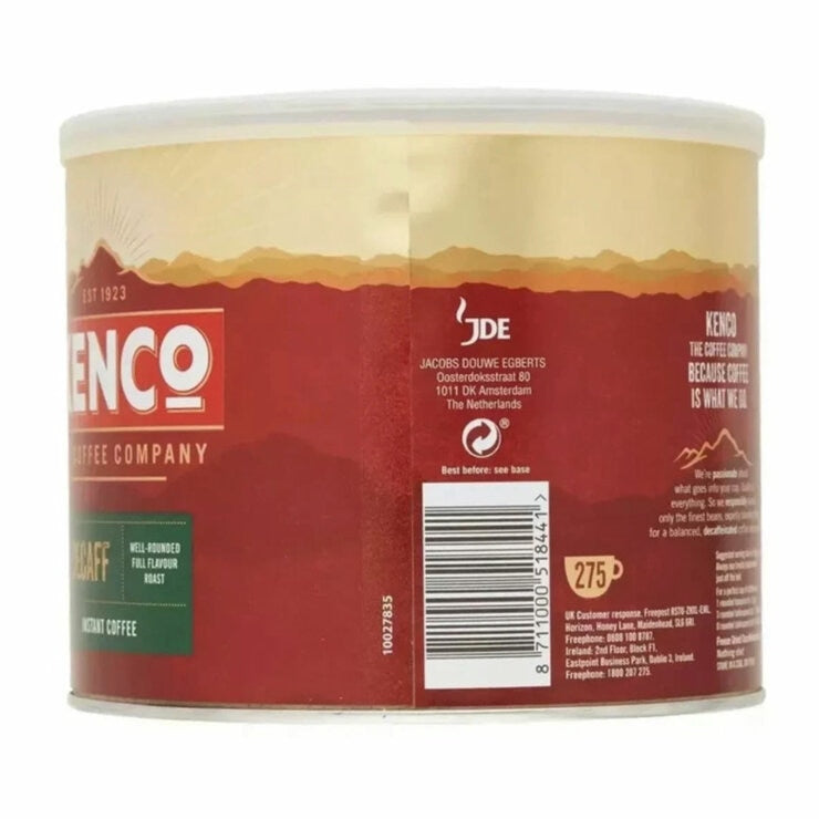Kenco decaffeinated instant coffee granules 500g, imported from the UK