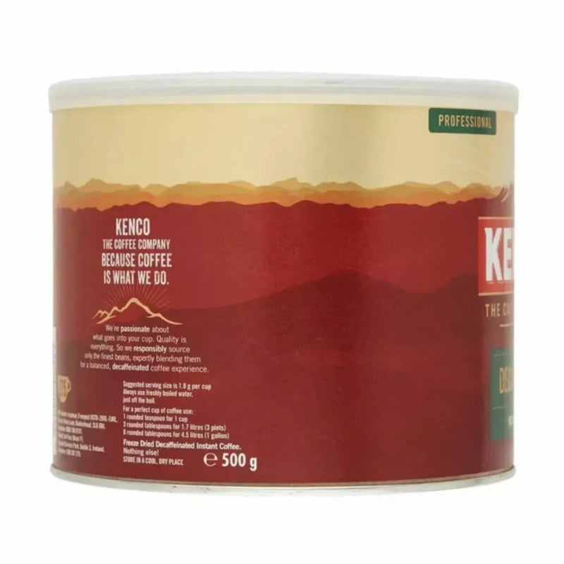 Kenco decaffeinated instant coffee granules 500g, imported from the UK