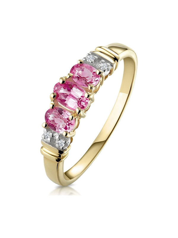 The Diamond Store Yellow Gold Pink Sapphire Diamond Ring 9K With 5mm Band